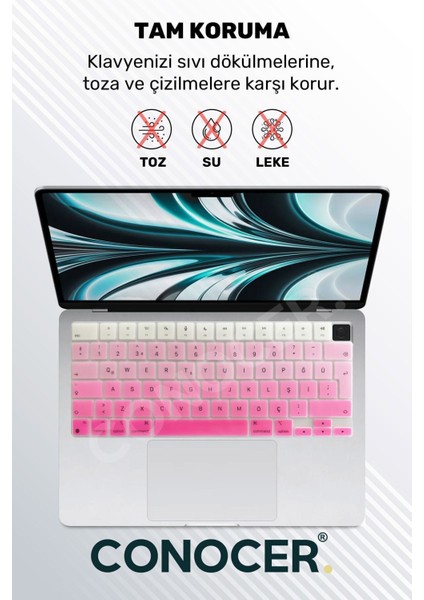 MacBook Air 13.6 Inc M3 (A3113) / 15 Inc M3 (A3114) ile Uyumlu Türkçe Q Klavye Klavye Koruyucu
