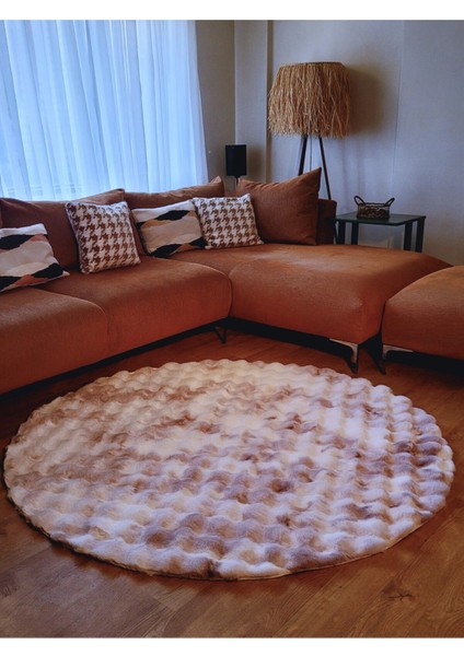 Rex Tavşanı Bubble Post Yuvarlak Halı Multi Bej (140 x 140 Cm)