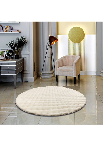 Rex Tavşanı Bubble Post Yuvarlak Halı Krem (80 x 80 Cm)