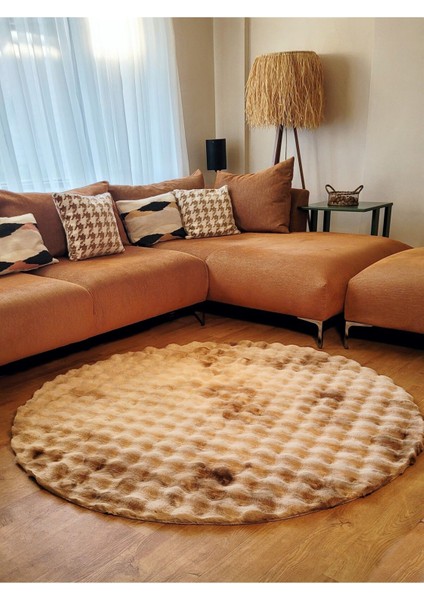 Rex Tavşanı Bubble Post Yuvarlak Halı Multi Kahve (80 x 80 Cm)