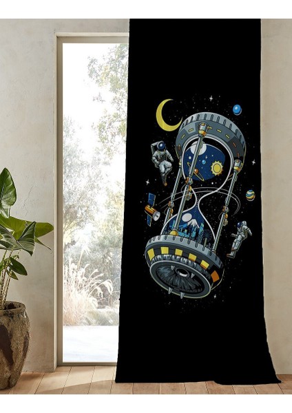 Uzay Astronot Desenli Dijital Baskılı Tek Kanat Fon Perde
