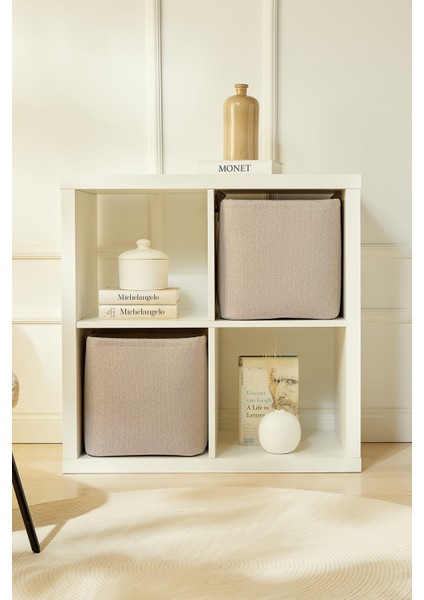 Ocean Home Te x tile 2'li Bej Renk Dokulu Kumaş Sepet Set 30 x 30 x 30 cm