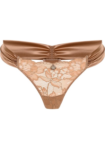 Camile Kahve Saten Büzgülü Dantelli Tanga fiyatları