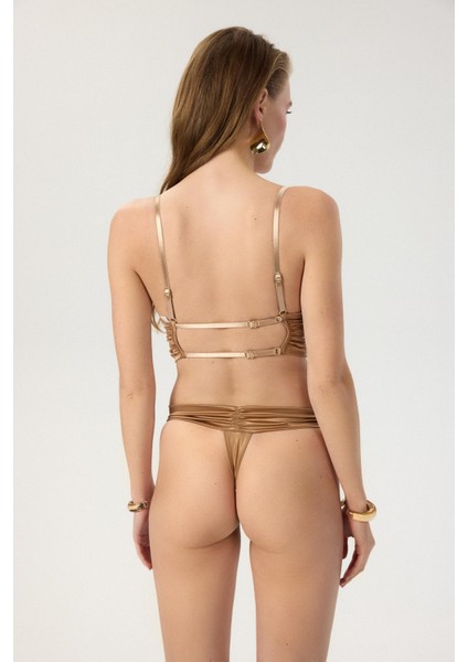 Camile Kahve Saten Büzgülü Dantelli Tanga fırsatları