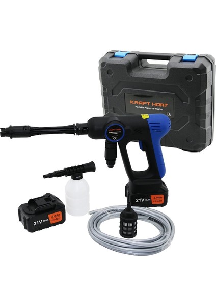 Oto Yıkama Makinesi Şarjlı - Yedek Bataryalı 5mt Hortum 150W - 21V Khppw-04