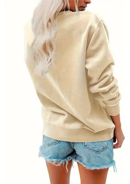 Balo ile Ayı Baskılı Yünlü Kalın Uzun Kollu Kadın Sweatshirt