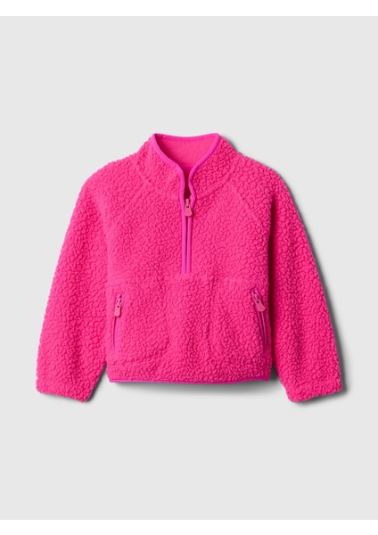 Kız Bebek Pembe Sherpa Yarım Fermuarlı Sweatshirt