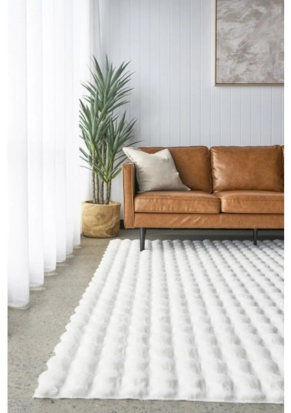 Ekstra Yumuşak Dokulu Beyaz Bubble Tavşan Tüyü Darcio Dikdörtgen Post Peluş Halı fiyatları