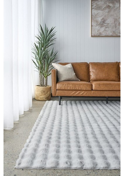 Ekstra Yumuşak Dokulu Gri Bubble Tavşan Tüyü Darcio Dikdörtgen Post Peluş Halı fiyatları