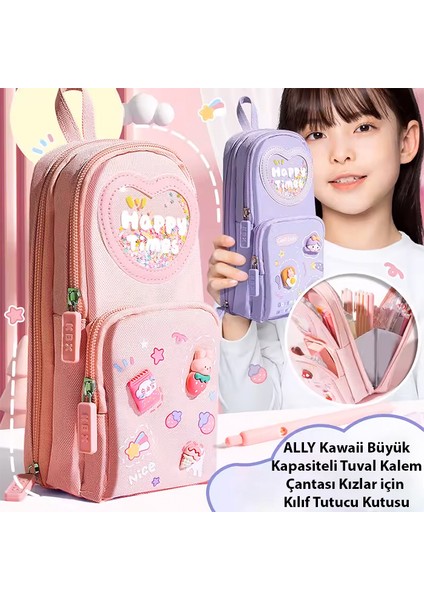 Ally Kawaii Büyük Kapasiteli Tuval Kalem Çantası Kızlar Için Kılıf Tutucu Kutusu