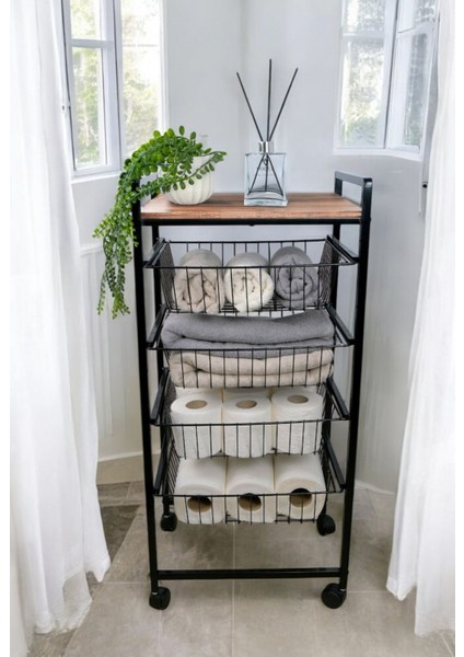 Metal 4 Katlı Çekmeceli Banyo Düzenleyici Organizer Havluluk MRS-017 1-1-369