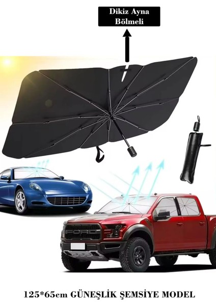 Yeni Model Araba Güneş Gölge Koruyucu Şemsiye Oto Ön Cam Güneşlik Dikiz Ayna Bölmeli 125*65CM