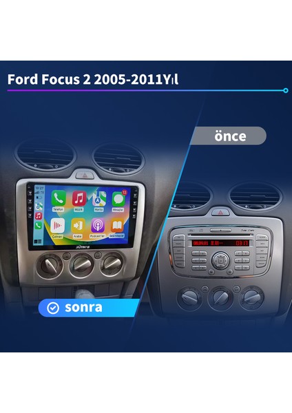 Ford Focus 2 (2005-2011Yıl) Android Sürüm 13 Kablosuz Carplay Navigasyon Multimedya 9 Inç Ekran 4G Ram + 32GB Hafıza Çerçeve ve arka görüş kamerası dahildir fırsatları