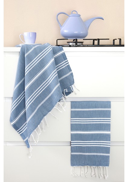 Sultan Peşkir 2'li Set Beyaz Kurulama Bezi Çizgili