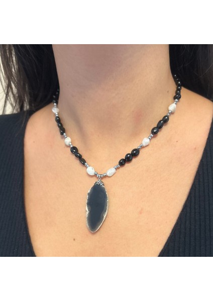 Tımbıl Obsidyen ve Aytaşı Doğal Taş Obsidyen Doğaltaş Uçlu El Yapımı Özel Tasarım Kolye fiyatları