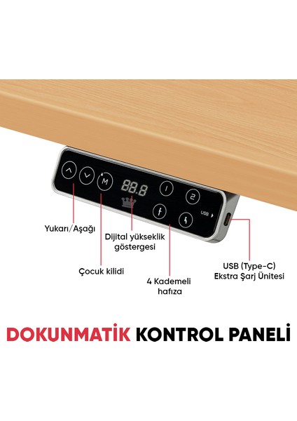 Updo Plus Çift Motorlu Elektrikli Yükseklik Ayarlı Masa - 25MM Tabla - Beyaz Ayak