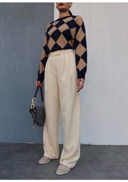 Krem Palazzo Pantolon