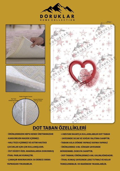 Kaymaz Taban Makinada Yıkanabilir Dijital Baskı Kalp Yıldız Desenli Çocuk Odası Halısı Dot Taban Halı fiyatları