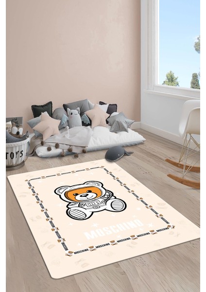 Kaymaz Taban Makinada Yıkanabilir Dijital Baskı Ayıcık Desenli Çocuk Odası Halısı Dot Taban Halı 02