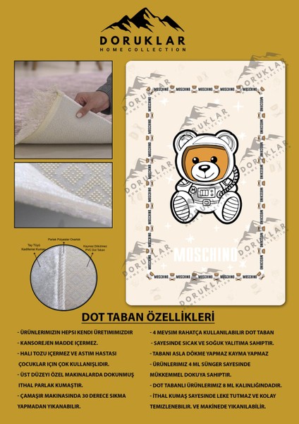 Kaymaz Taban Makinada Yıkanabilir Dijital Baskı Ayıcık Desenli Çocuk Odası Halısı Dot Taban Halı 02 fiyatları