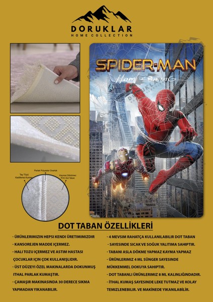 Kaymaz Taban Makinada Yıkanabilir Dijital Baskı Spiderman Desenli Çocuk Odası Halısı Dot Taban Halı fiyatları