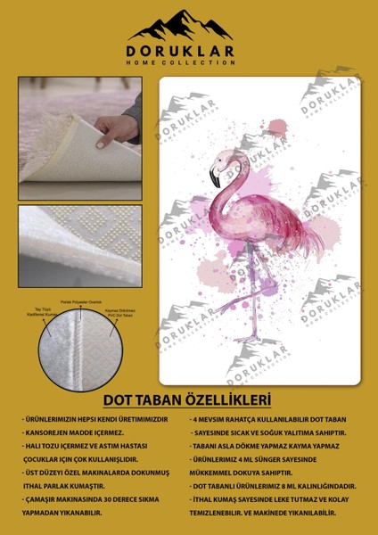 Kaymaz Taban Makinada Yıkanabilir Dijital Baskı Flamingo Desenli Çocuk Odası Halısı Dot Taban Halı fiyatları