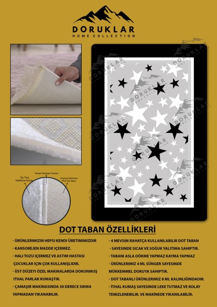 Kaymaz Taban Makinada Yıkanabilir Dijital Baskı Yıldız Desenli Çocuk Odası Halısı Dot Taban Halı 02 fiyatları