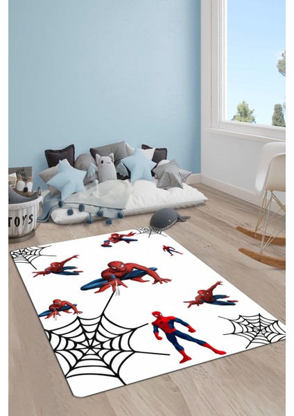 Kaymaz Taban Makinada Yıkanabilir Dijital Baskı Spiderman Desenli Çocuk Odası Halısı Dot Taban Halı