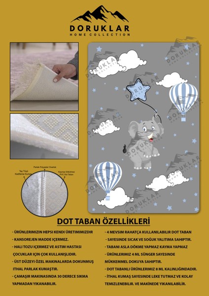 Kaymaz Taban Makinada Yıkanabilir Dijital Baskı Fil Bulut Desenli Çocuk Odası Halısı Dot Taban Halı fiyatları