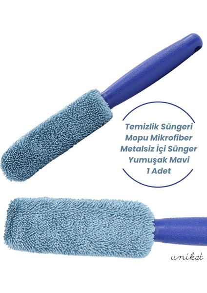 Jant ve Egzoz Temizlik Süngeri Mopu Mikrofiber Metalsiz Içi Sünger Yumuşak Mavi 1 Adet