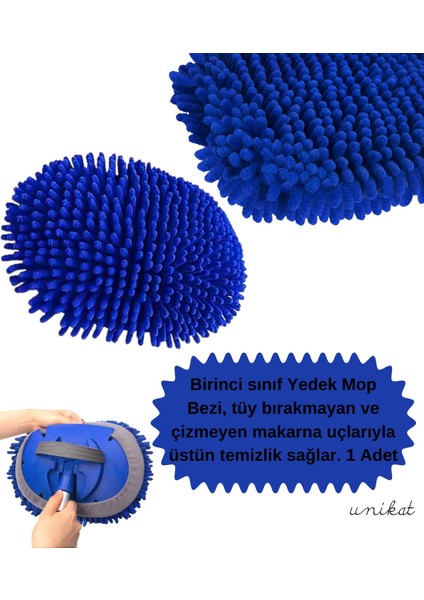 Teleskopik Mikrofiber Araç Yıkama Fırçası Yedek Mop Başlığı Mavi 1 Adet