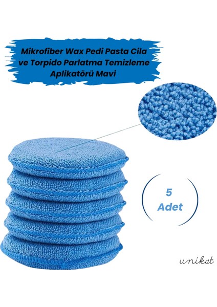 Mikrofiber Wax Pedi Pasta Cila ve Torpido Parlatma Temizleme Aplikatörü Mavi 5 Adet