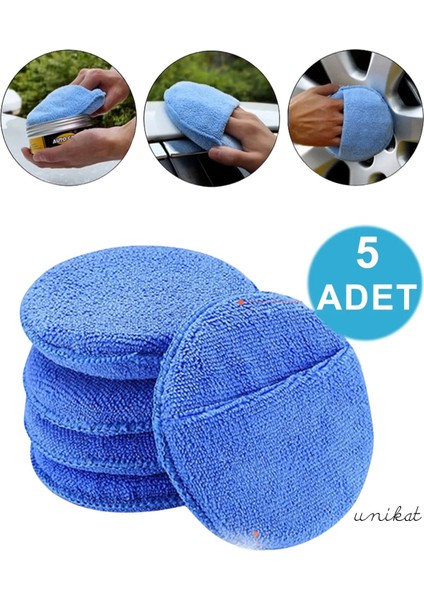 Mikrofiber Wax Pedi Pasta Cila ve Torpido Parlatma Temizleme Aplikatörü Mavi 5 Adet