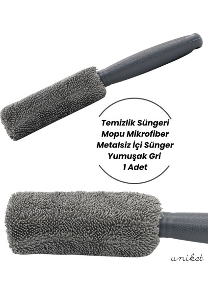 Jant ve Egzoz Temizlik Süngeri Mopu Mikrofiber Metalsiz Içi Sünger Yumuşak Gri 1 Adet