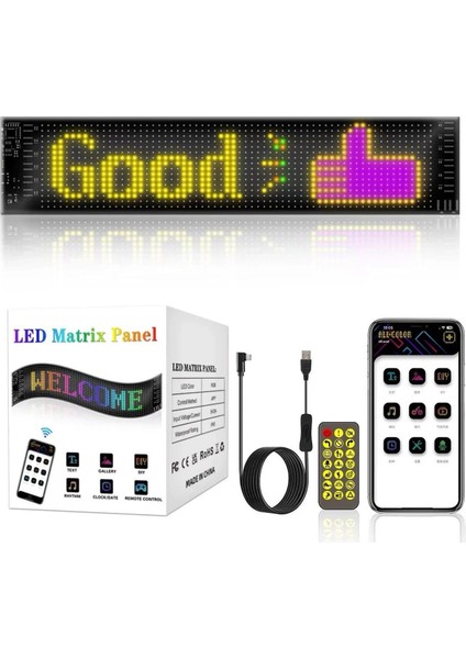 LED Matrix Panel 37CM Dijital Ekranlı Kumandalı App Uygulama Kontrolü Dükkan Tabela, Araba, Motor, Kamyon, Tır Otomobiller ve Motorlar Için