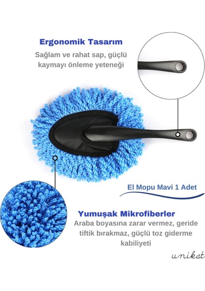 Makarna El Mopu Mini Mikrofiber Toz Alma ve Islak-Kuru Temizleme Fırçası 1 Adet Mavi