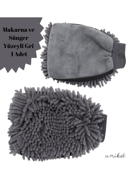 Çift Taraflı Mikrofiber Yıkama Eldiveni - Makarna ve Sünger Yüzeyli Gri 1 Adet