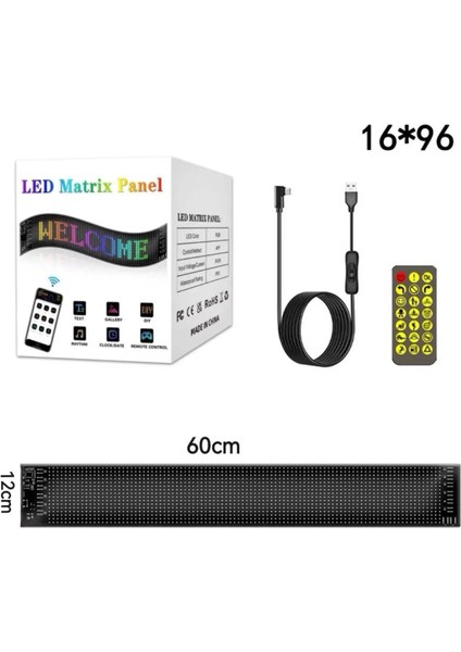 LED Matrix Panel 60CM Dijital Ekranlı Kumandalı App Uygulama Kontrolü Dükkan Tabela, Araba, Motor, Kamyon, Tır Otomobiller ve Motorlar Için