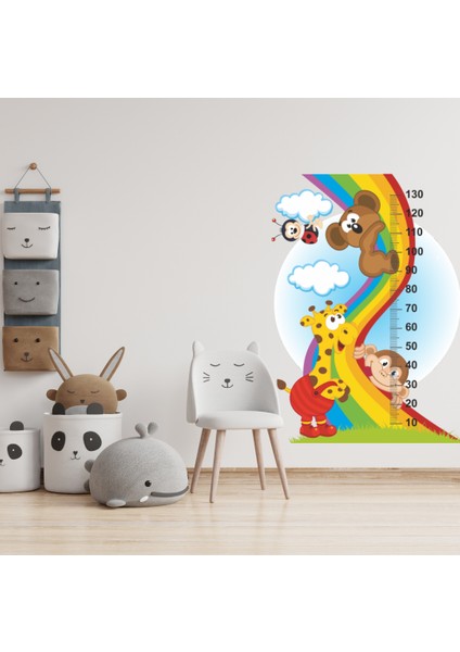 Gökkuşağı Ailesi Boy Ölçme Cetveli Çocuk Odası Duvar Sticker