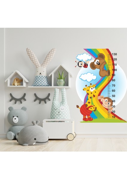 Gökkuşağı Ailesi Boy Ölçme Cetveli Çocuk Odası Duvar Sticker