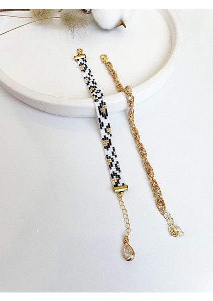 Siyah Leopar Desenli Miyuki Bileklik Set