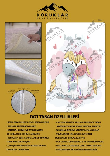 Kaymaz Taban Makinada Yıkanabilir Dijital Baskı Unicorn Aile Desenli Çocuk Odası Halısı Dot Taban Halı fiyatları