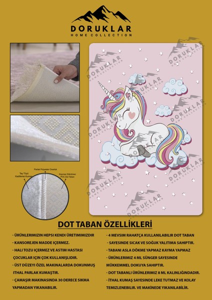 Kaymaz Taban Makinada Yıkanabilir Dijital Baskı Unicorn Desenli Çocuk Odası Halısı Dot Taban Halı fiyatları