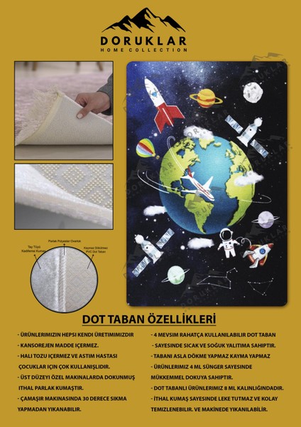 Kaymaz Taban Makinada Yıkanabilir Dijital Baskı Uzay Desenli Çocuk Odası Halısı Dot Taban Halı fiyatları