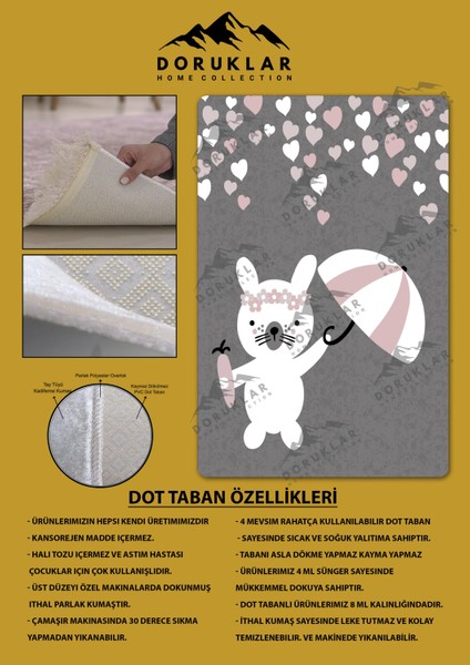 Kaymaz Taban Makinada Yıkanabilir Dijital Baskı Tavşan Desenli Çocuk Odası Halısı Dot Taban Halı fiyatları