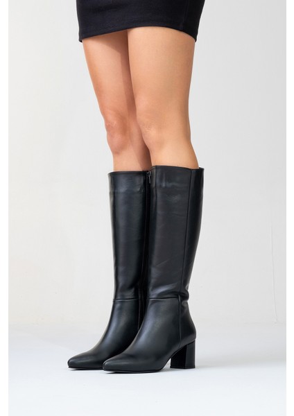 SEJAS Siyah Hakiki Deri Kadın Topuklu Çizme modelleri