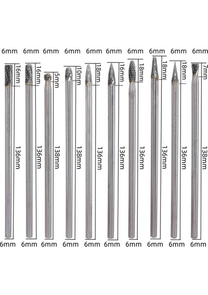 10 Adet 6X6X150MM Çimentolu Karbür Döner Dosya Tungsten Çelik (Yurt Dışından)