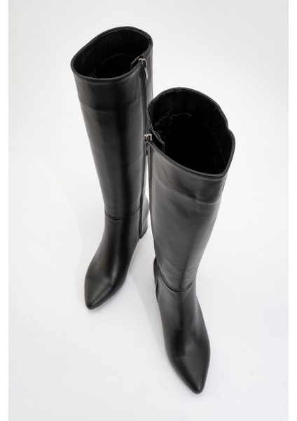 SEJAS Siyah Hakiki Deri Kadın Topuklu Çizme modelleri
