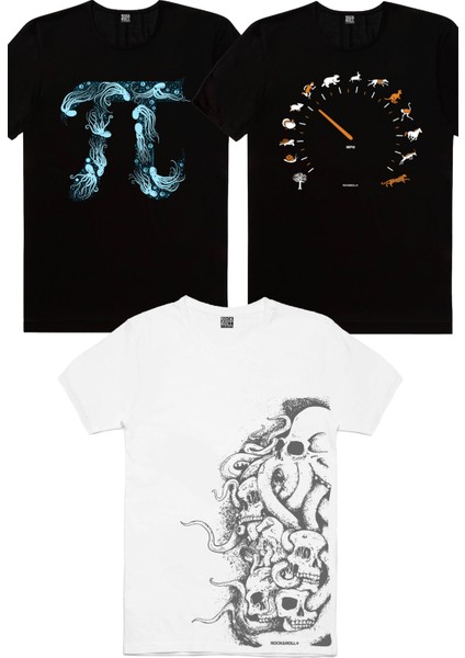 Derin Pi, Sürat Göstergesi, Büyük Ahtapot Erkek Tişört 3'lü Eko Paket