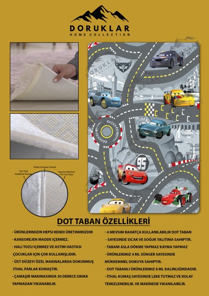 Kaymaz Taban Makinada Yıkanabilir Dijital Baskı Mcqueen Yol Desenli Çocuk Odası Halısı Dot Taban Halı fiyatları